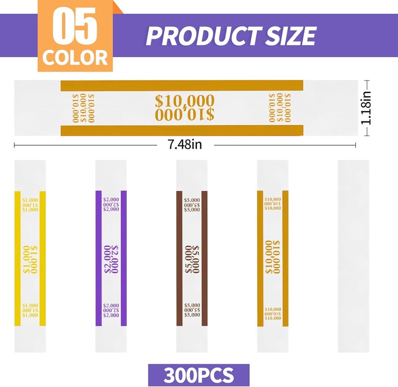 Bolsdoic 300pcs Currency Straps for Cash Management，4 Colors Self Adhesive Money Wrappers for Bills，Money Band Bill Wrappers for Banks, Businesses, and Home - Image 2
